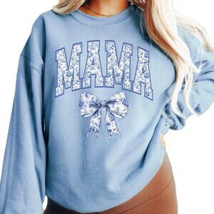 Floral Mama Sweatshirt with Coquette Blue Bow